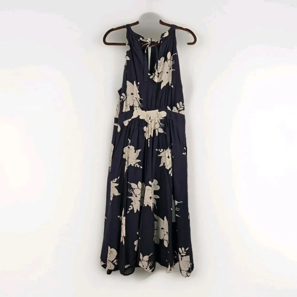 Boden Icons Agnes Dress Navy Floral Halter Midi Keyhole Size US 12 UK 16 Silk - Picture 2 of 13